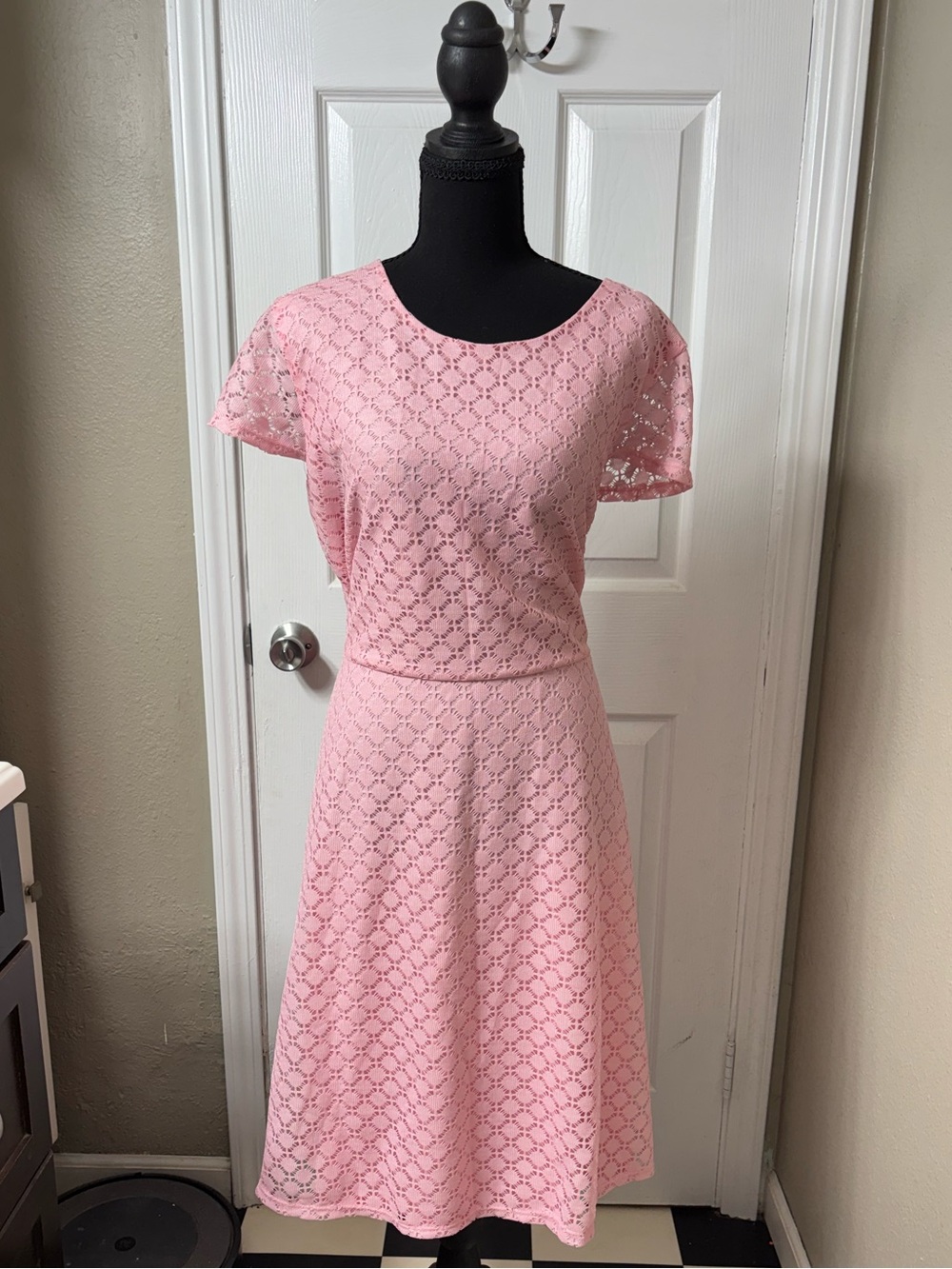 Soft Pink Lace A-Line Dress